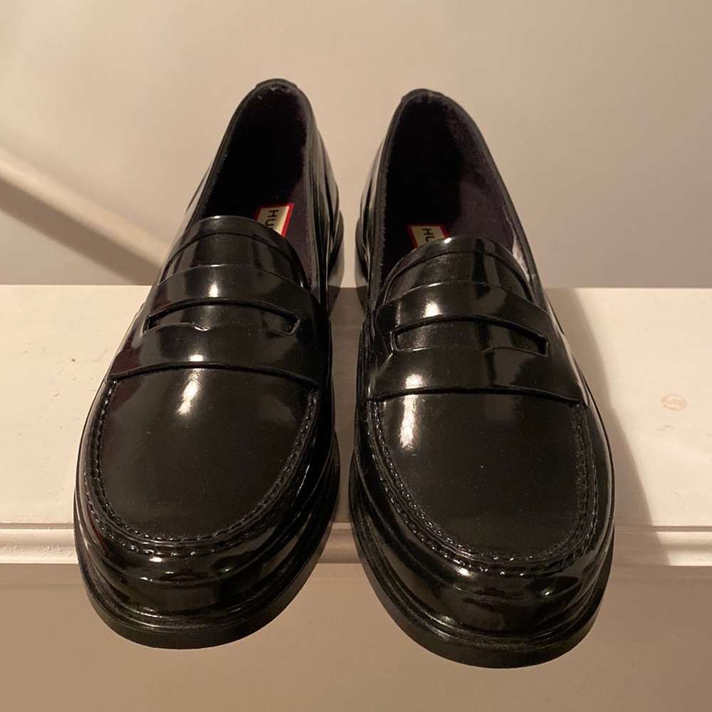 Hunter Black Patent Leather Loafers Size 8